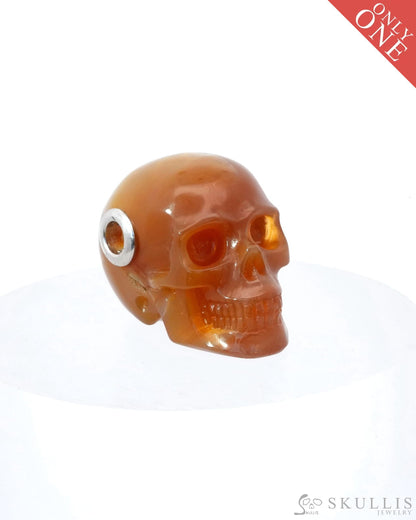 Skullis Signature Carnelian Gem Skull Pendant Or Necklace Hand Carved Sterling Silver 925 Chain For