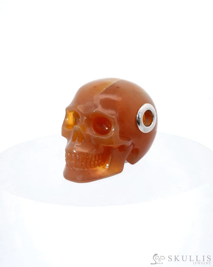 Skullis Signature Carnelian Gem Skull Pendant Or Necklace Hand Carved Sterling Silver 925 Chain For