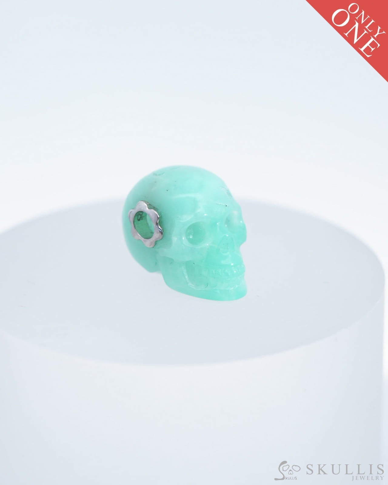 Skullis Signature Chrysoprase Gem Skull Pendant or Necklace Hand Carved for Women & Men - 0500042 Skull Pendants