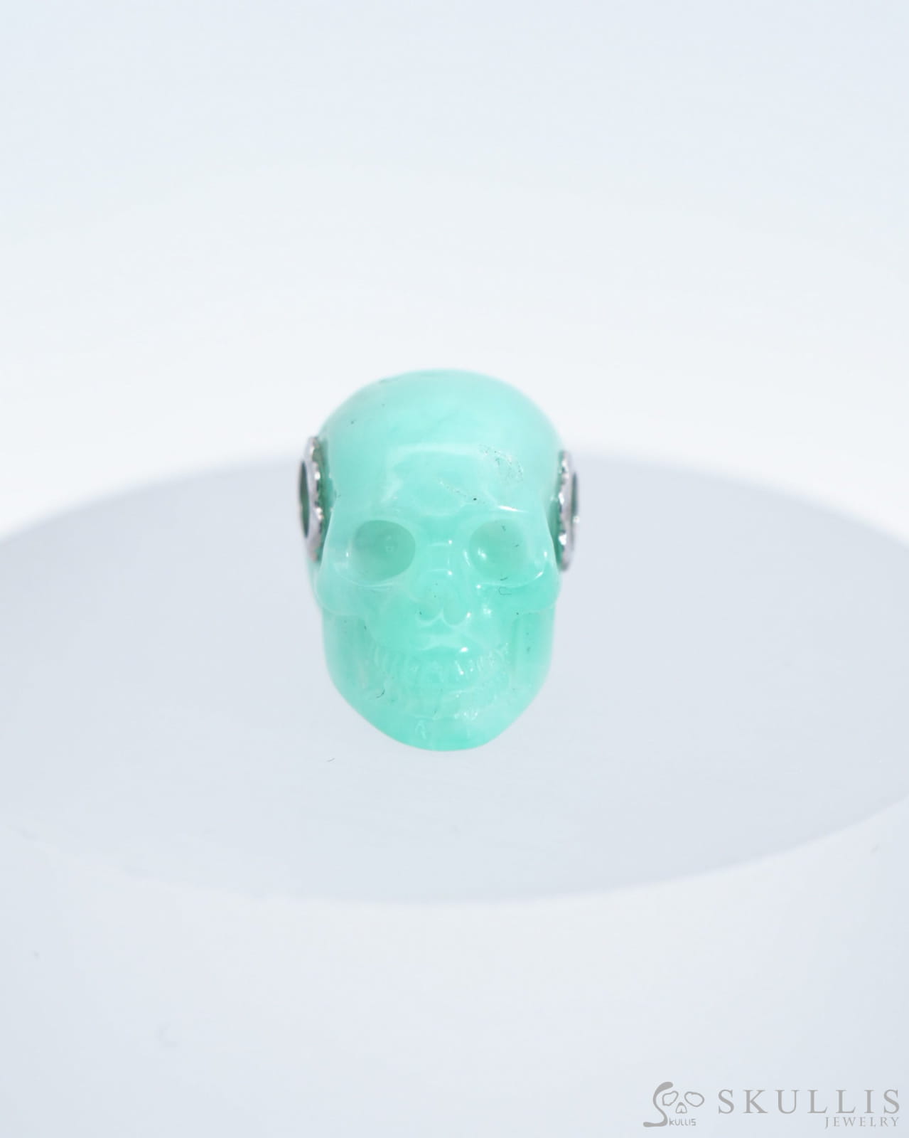Skullis Signature Chrysoprase Gem Skull Pendant or Necklace Hand Carved for Women & Men - 0500042 Skull Pendants