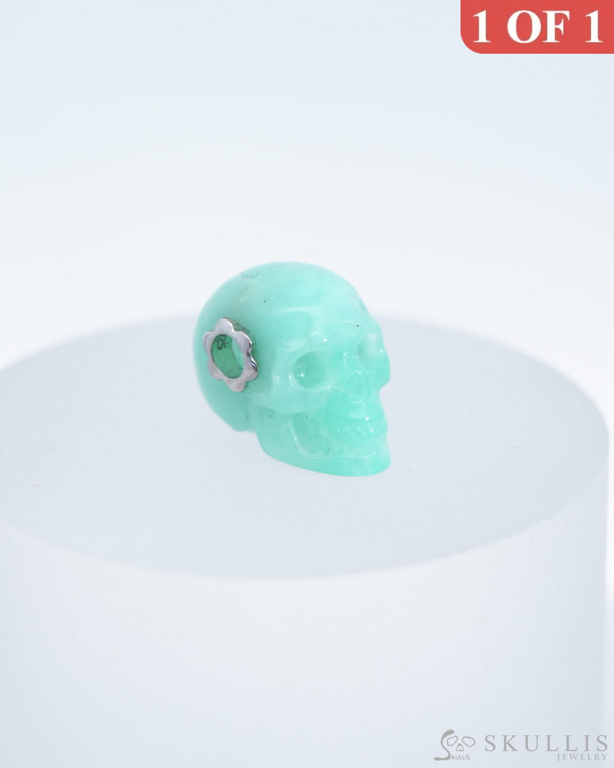 Skullis Signature Chrysoprase Gem Skull Pendant or Necklace Hand Carved for Women & Men - 0500042 Skull Pendants