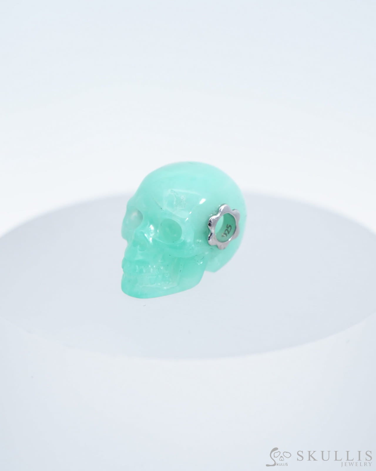 Skullis Signature Chrysoprase Gem Skull Pendant or Necklace Hand Carved for Women & Men - 0500042 Skull Pendants