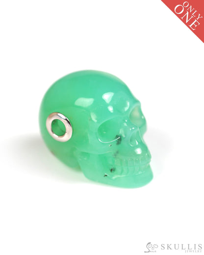 Skullis Signature Chrysoprase Gem Skull Pendant or Necklace Hand Carved Sterling Silver 925 Chain for Women & Men
