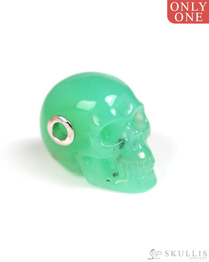 Skullis Signature Chrysoprase Gem Skull Pendant or Necklace Hand Carved Sterling Silver 925 Chain for Women & Men