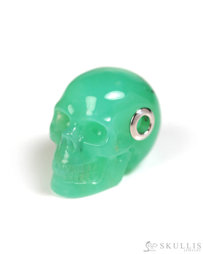 Skullis Signature Chrysoprase Gem Skull Pendant or Necklace Hand Carved Sterling Silver 925 Chain for Women & Men