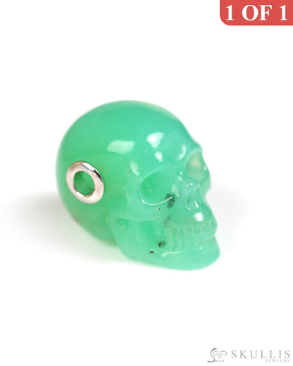 Skullis Signature Chrysoprase Gem Skull Pendant or Necklace Hand Carved Sterling Silver 925 Chain for Women & Men