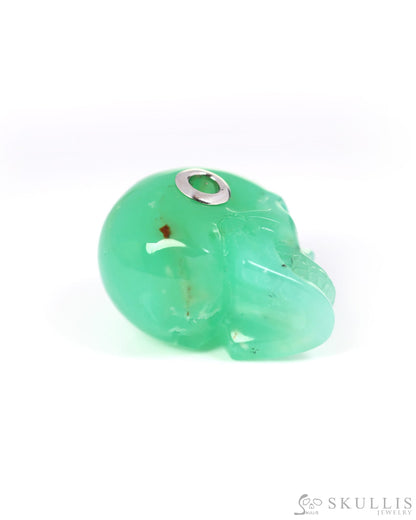 Skullis Signature Chrysoprase Gem Skull Pendant or Necklace Hand Carved Sterling Silver 925 Chain for Women & Men