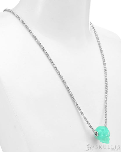 Skullis Signature Chrysoprase Gem Skull Pendant or Necklace Hand Carved Sterling Silver 925 Chain for Women & Men Skull