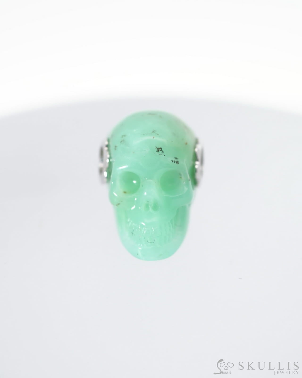 Skullis Signature Chrysoprase Gem Skull Pendant Or Necklace Hand Carved Sterling Silver 925 Chain