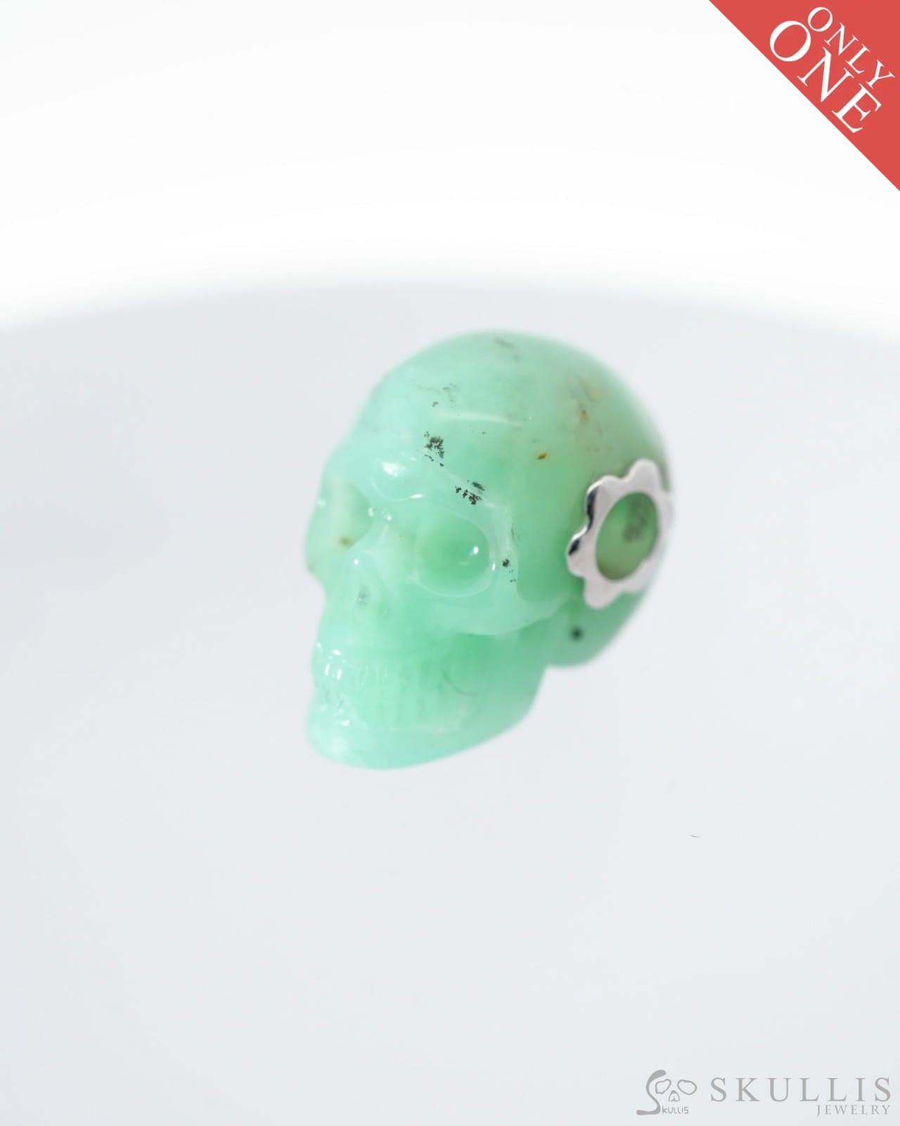 Skullis Signature Chrysoprase Gem Skull Pendant Or Necklace Hand Carved Sterling Silver 925 Chain