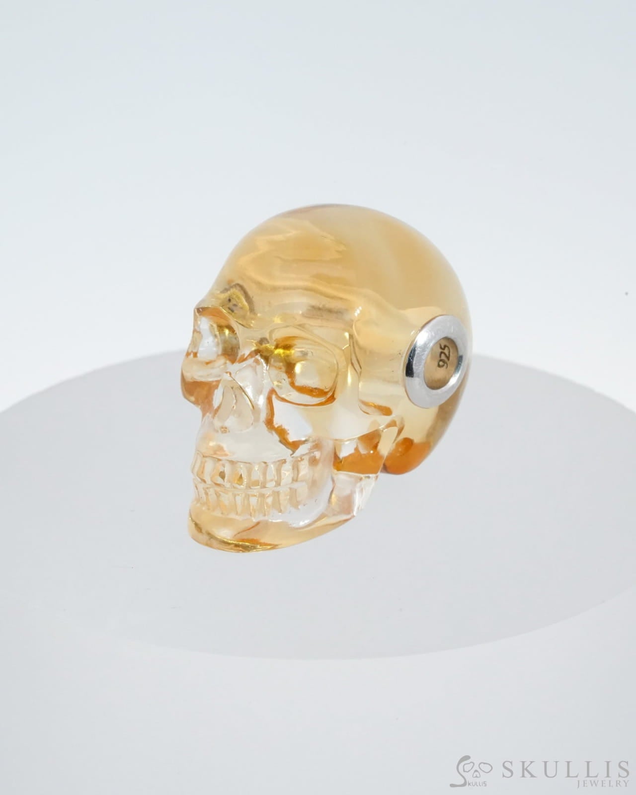 Skullis Signature Citrine Gem Skull Pendant Or Necklace Hand Carved Sterling Silver 925 Chain For
