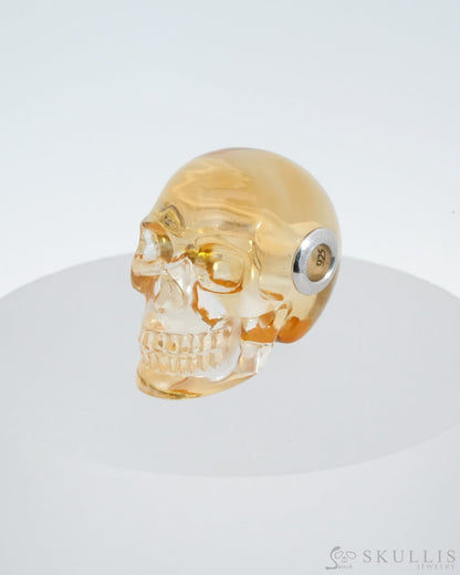 Skullis Signature Citrine Gem Skull Pendant Or Necklace Hand Carved Sterling Silver 925 Chain For