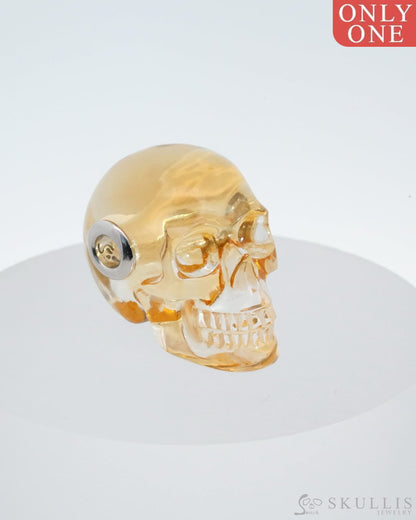 Skullis Signature Citrine Gem Skull Pendant Or Necklace Hand Carved Sterling Silver 925 Chain For