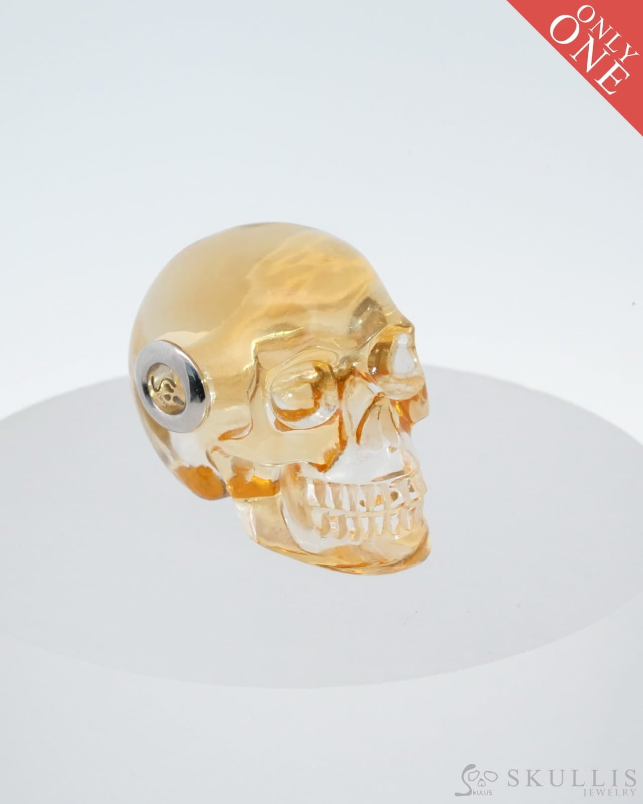 Skullis Signature Citrine Gem Skull Pendant Or Necklace Hand Carved Sterling Silver 925 Chain For