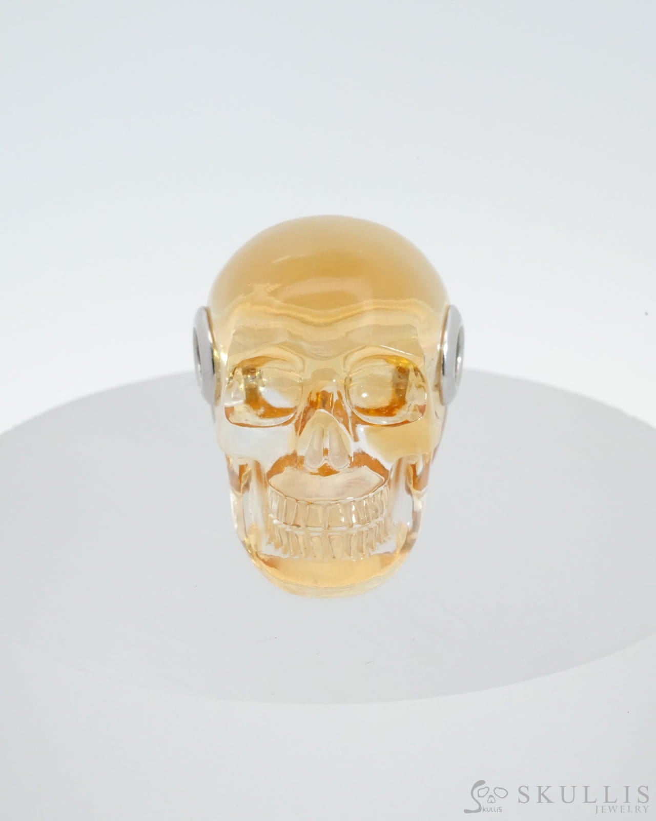 Skullis Signature Citrine Gem Skull Pendant Or Necklace Hand Carved Sterling Silver 925 Chain For
