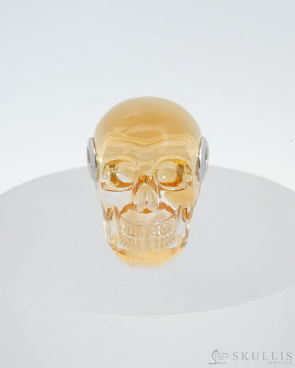 Skullis Signature Citrine Gem Skull Pendant Or Necklace Hand Carved Sterling Silver 925 Chain For