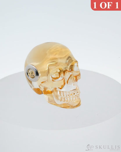 Skullis Signature Citrine Gem Skull Pendant Or Necklace Hand Carved Sterling Silver 925 Chain For