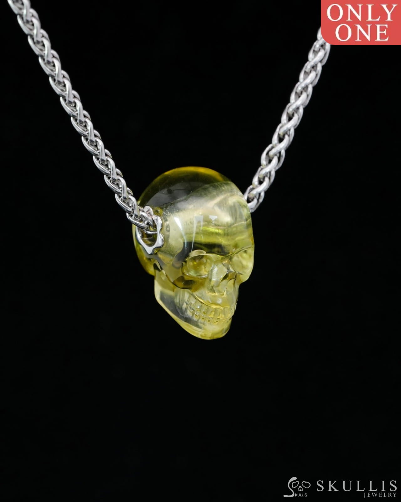 Skullis Signature Citrine Gem Skull Pendant or Necklace Hand Carved Sterling Silver 925 Chain for Women & Men - 9500202