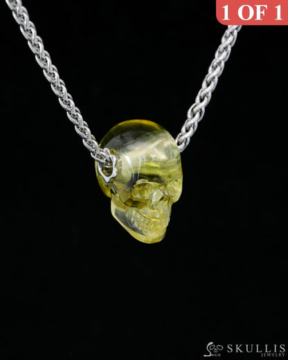 Skullis Signature Citrine Gem Skull Pendant or Necklace Hand Carved Sterling Silver 925 Chain for Women & Men - 9500202