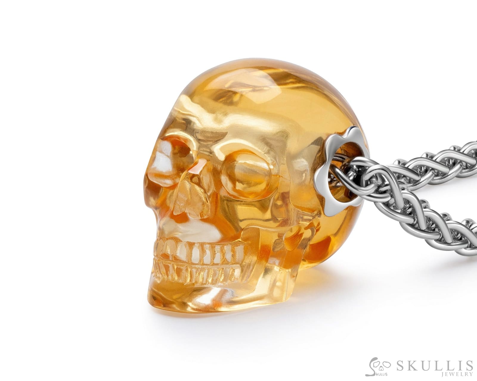 Gem Skull Pendant Necklace Of Citrine Crystal Carved Pendants