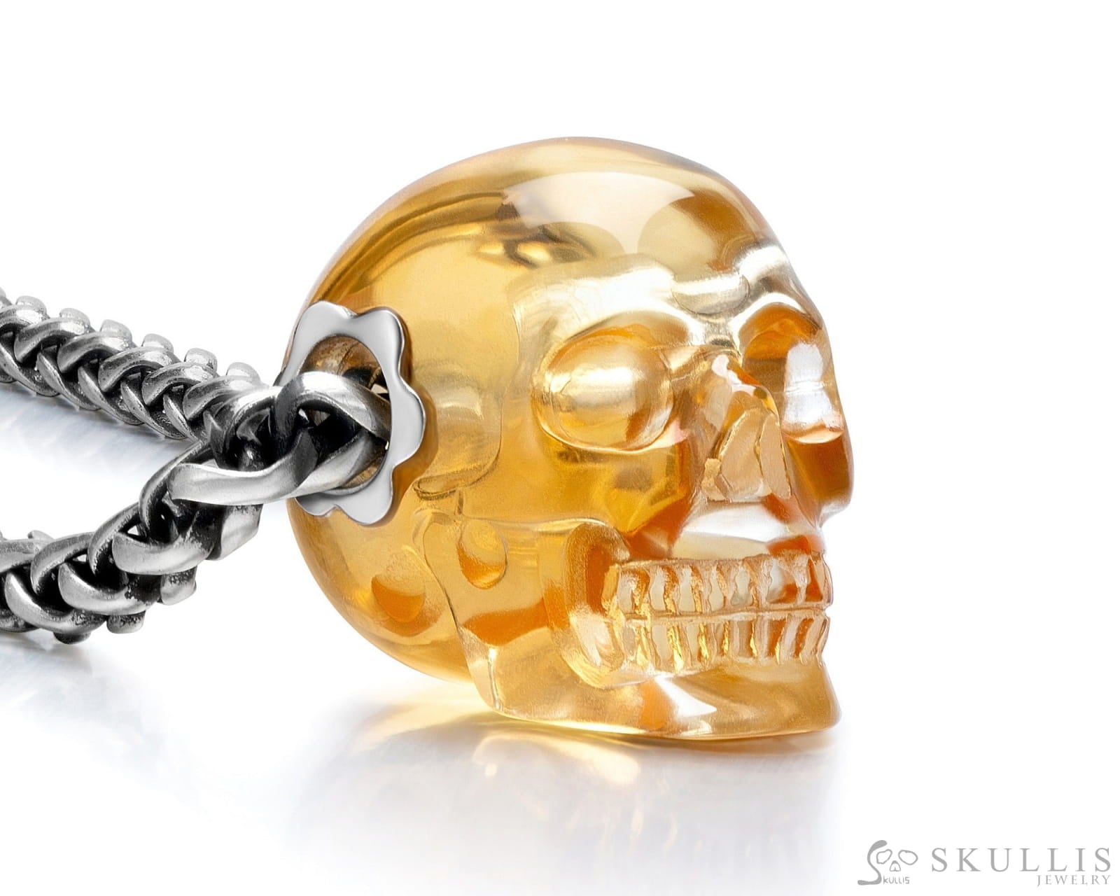 Gem Skull Pendant Necklace Of Citrine Crystal Carved Pendants