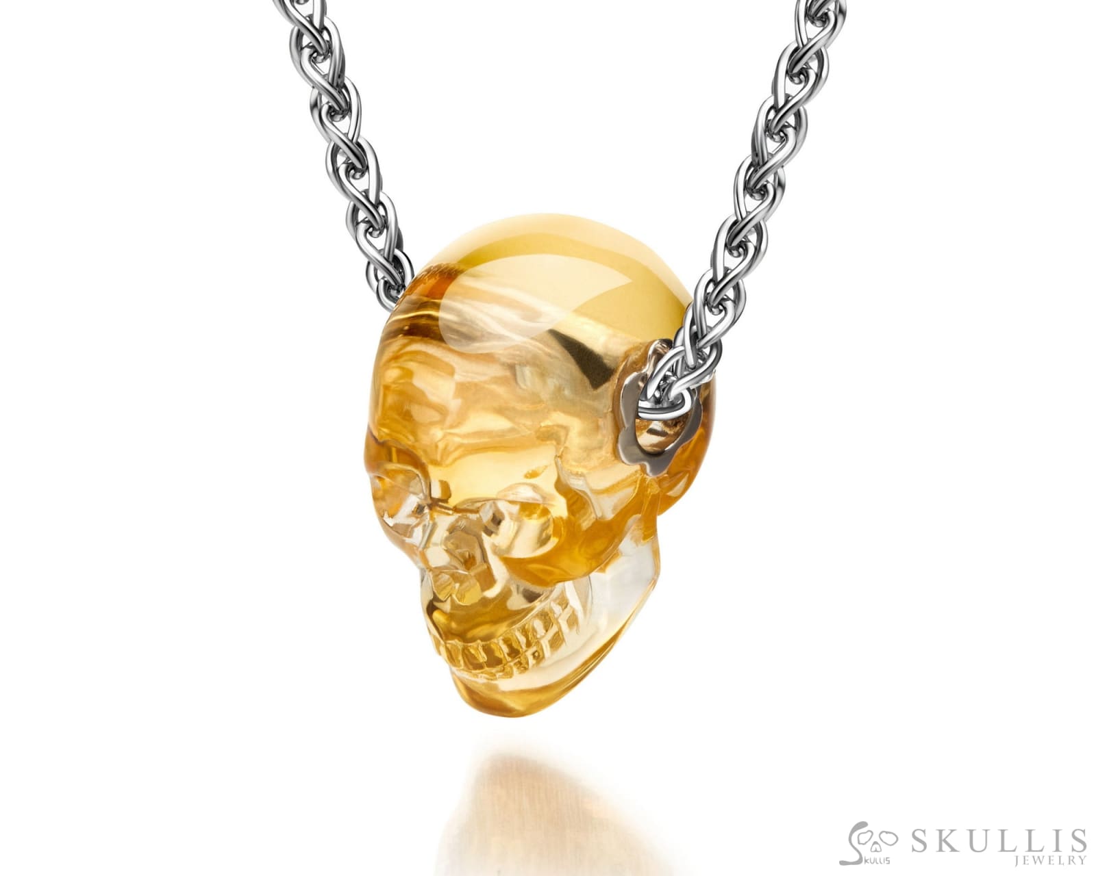 Gem Skull Pendant Necklace Of Citrine Crystal Carved Without Chain Pendants