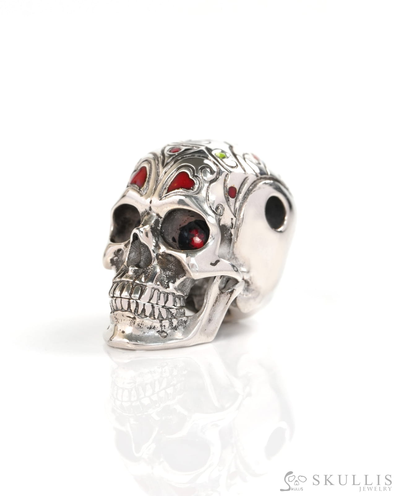 Skullis Signature Cloisonné with 925 Sterling Silver Skull Pendant or Necklace Hand Carved for Women & Men - Y9900374
