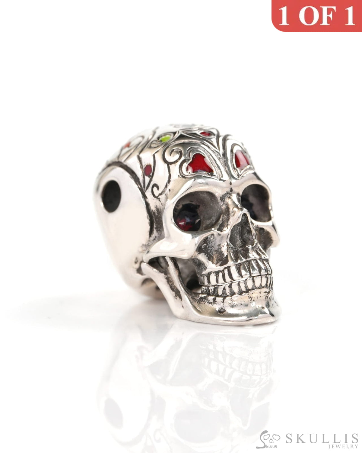 Skullis Signature Cloisonné with 925 Sterling Silver Skull Pendant or Necklace Hand Carved for Women & Men - Y9900374