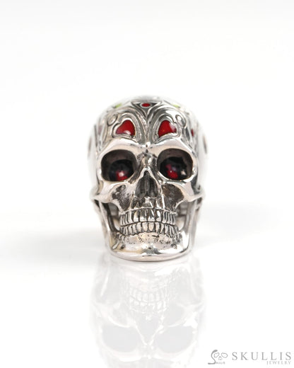 Skullis Signature Cloisonné with 925 Sterling Silver Skull Pendant or Necklace Hand Carved for Women & Men - Y9900374