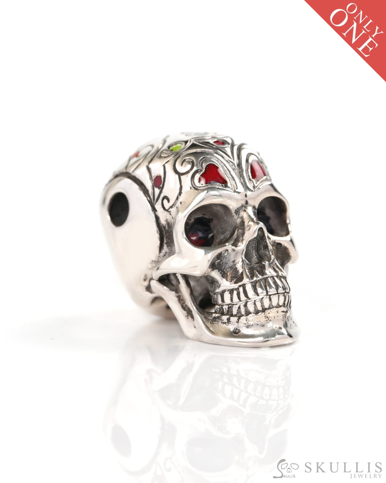 Skullis Signature Cloisonné with 925 Sterling Silver Skull Pendant or Necklace Hand Carved for Women & Men - Y9900374
