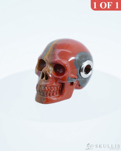 Skullis Signature Colorful Tiger Iron Eye Gem Skull Pendant Or Necklace Hand Carved Sterling Silver