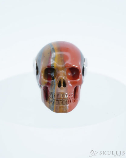 Skullis Signature Colorful Tiger Iron Eye Gem Skull Pendant Or Necklace Hand Carved Sterling Silver