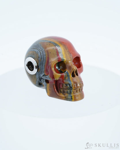 Skullis Signature Colorful Tiger Iron Eye Gem Skull Pendant Or Necklace Hand Carved Sterling Silver
