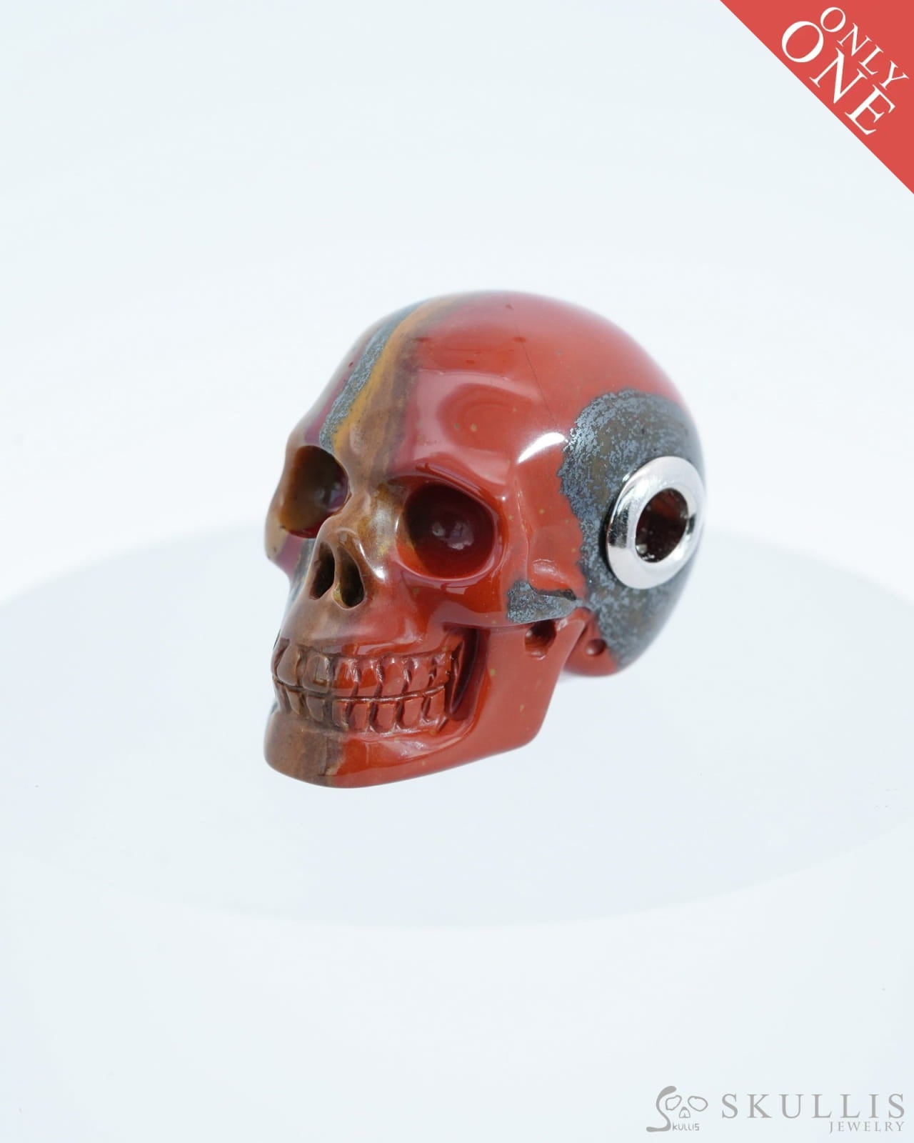 Skullis Signature Colorful Tiger Iron Eye Gem Skull Pendant Or Necklace Hand Carved Sterling Silver