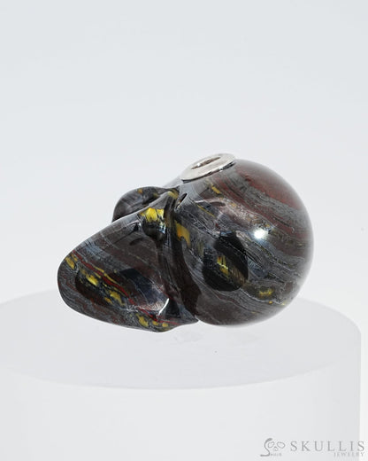 Skullis Signature Colorful Tiger Iron Eye Gem Skull Pendant Or Necklace Hand Carved Sterling Silver