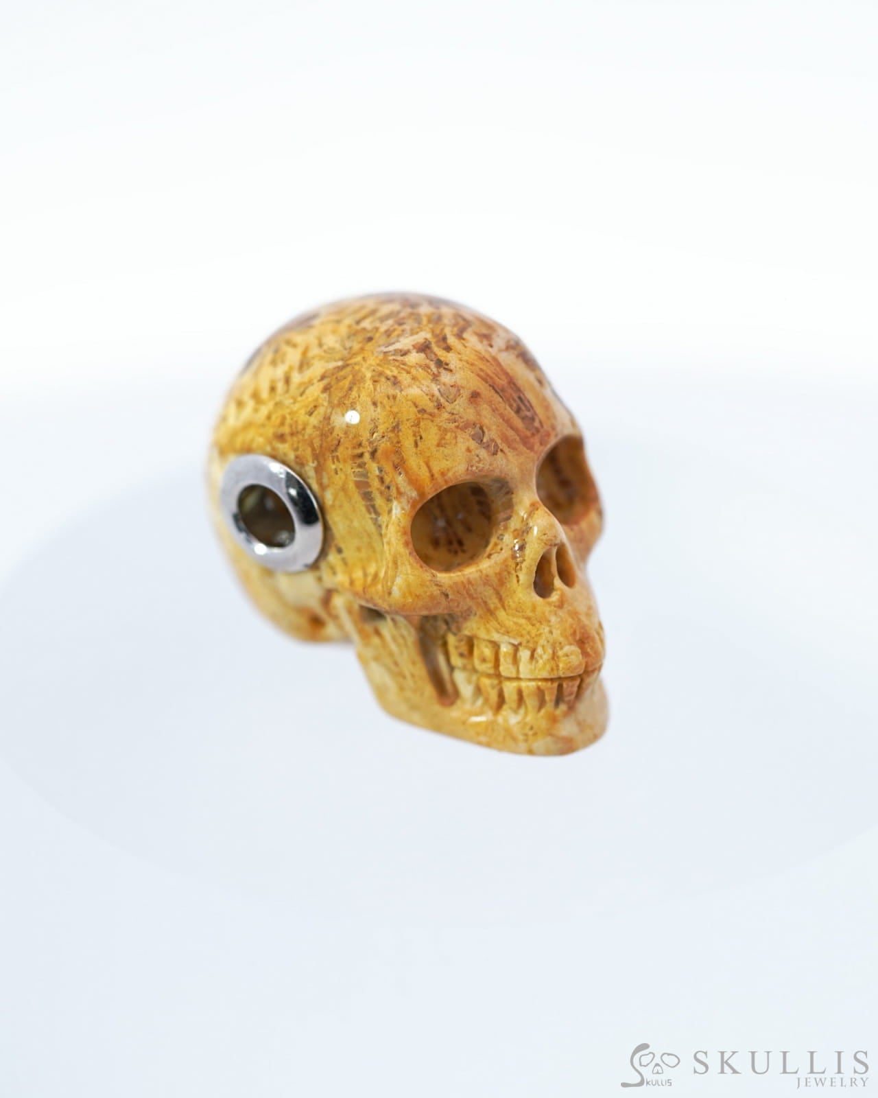 Skullis Signature Coral Fossil Gem Skull Pendant or Necklace Hand Carved for Women & Men - 0500002 Skull Pendants