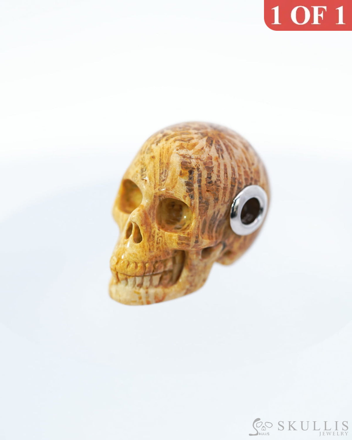 Skullis Signature Coral Fossil Gem Skull Pendant or Necklace Hand Carved for Women & Men - 0500002 Skull Pendants