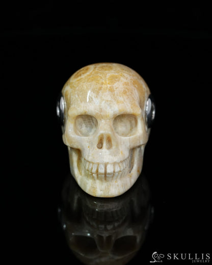 Skullis Signature Coral Fossil Gem Skull Pendant or Necklace Hand Carved Sterling Silver 925 Chain for Women & Men