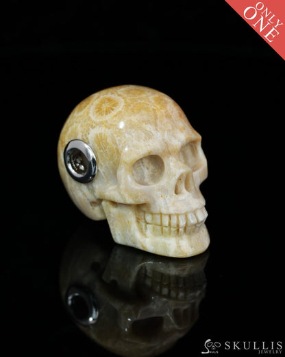Skullis Signature Coral Fossil Gem Skull Pendant or Necklace Hand Carved Sterling Silver 925 Chain for Women & Men