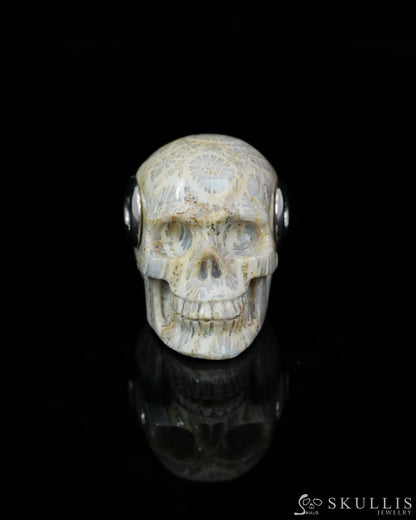 Skullis Signature Coral Fossil Gem Skull Pendant or Necklace Hand Carved Sterling Silver 925 Chain for Women & Men