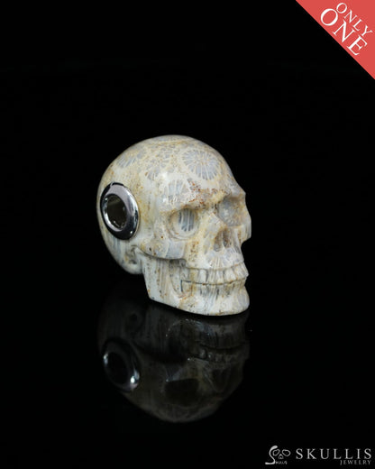 Skullis Signature Coral Fossil Gem Skull Pendant or Necklace Hand Carved Sterling Silver 925 Chain for Women & Men