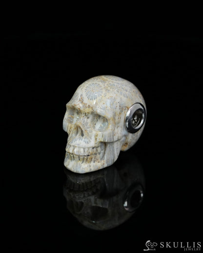 Skullis Signature Coral Fossil Gem Skull Pendant or Necklace Hand Carved Sterling Silver 925 Chain for Women & Men