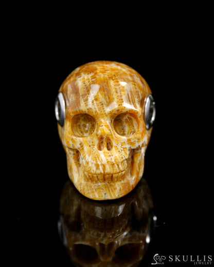 Skullis Signature Coral Fossil Gem Skull Pendant or Necklace Hand Carved Sterling Silver 925 Chain for Women & Men