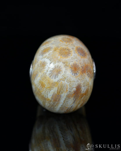 Skullis Signature Coral Fossil Gem Skull Pendant or Necklace Hand Carved Sterling Silver 925 Chain for Women & Men