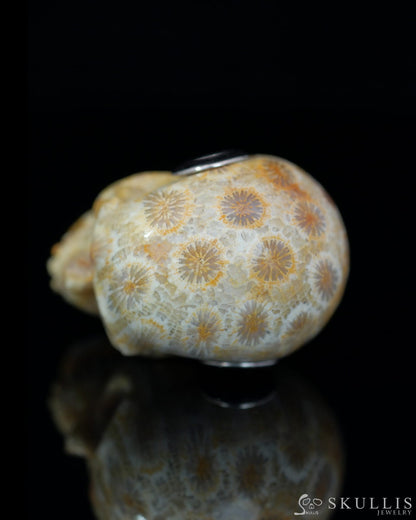 Skullis Signature Coral Fossil Gem Skull Pendant or Necklace Hand Carved Sterling Silver 925 Chain for Women & Men