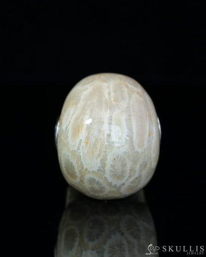 Skullis Signature Coral Fossil Gem Skull Pendant or Necklace Hand Carved Sterling Silver 925 Chain for Women & Men