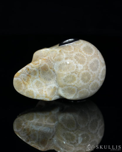 Skullis Signature Coral Fossil Gem Skull Pendant or Necklace Hand Carved Sterling Silver 925 Chain for Women & Men