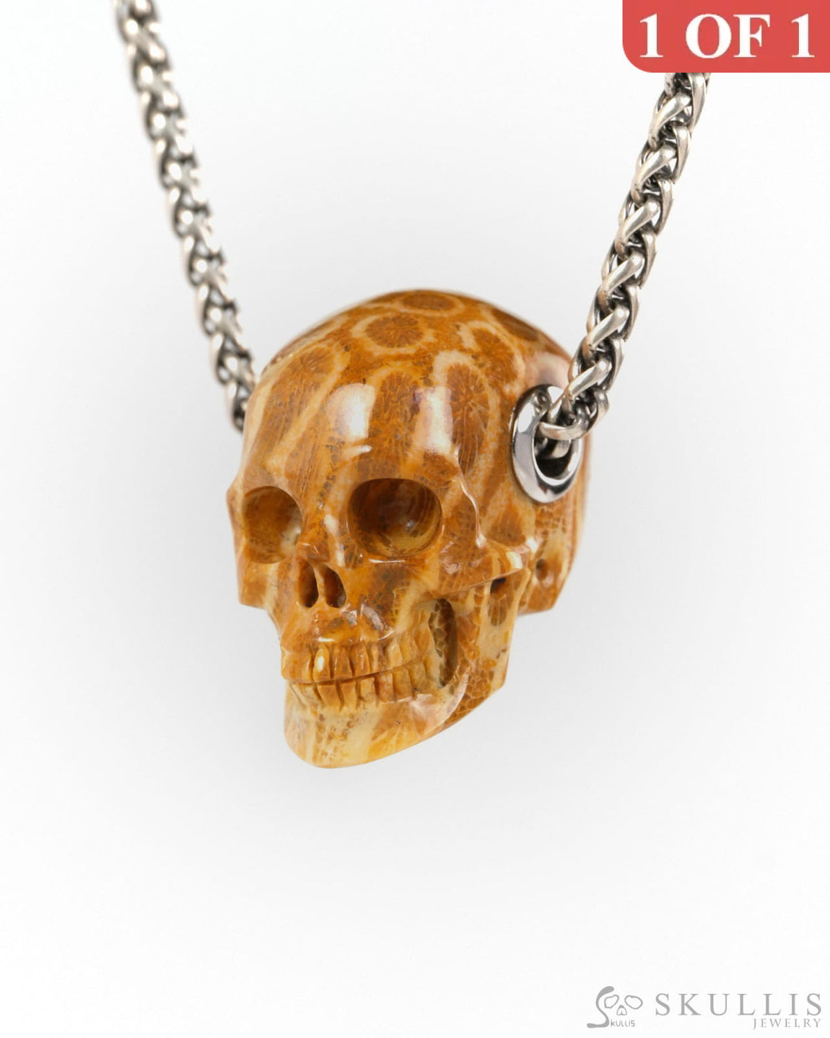 Skullis Signature Coral Fossil Gem Skull Pendant or Necklace Hand Carved for Women & Men - ZR19900260 - Skull Pendants