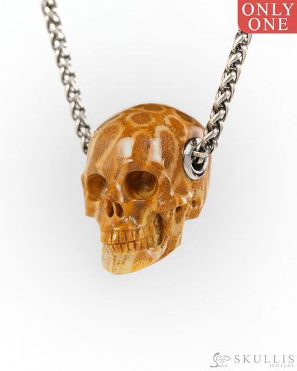 Skullis Signature Coral Fossil Gem Skull Pendant or Necklace Hand Carved for Women & Men - ZR19900260 - Skull Pendants