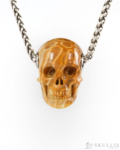 Skullis Signature Coral Fossil Gem Skull Pendant or Necklace Hand Carved for Women & Men - ZR19900260 - Skull Pendants